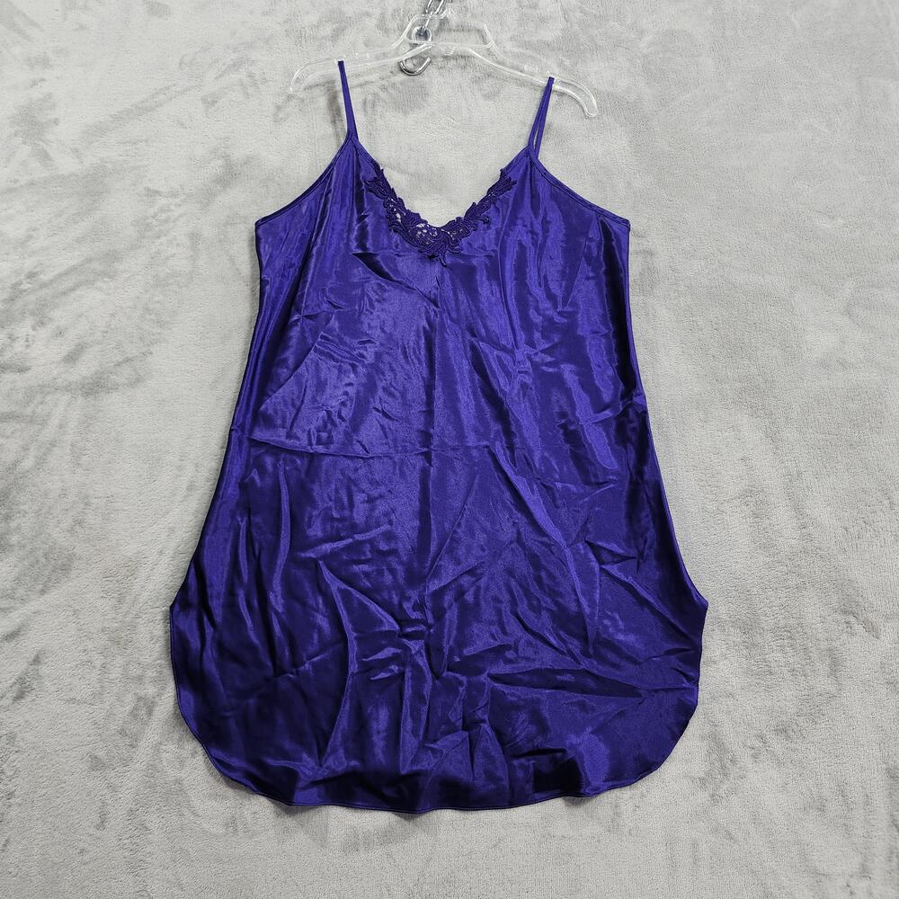 Vintage Inner Most Gown Womens L Purple Satin Chemise Nightgown Lingerie Slip